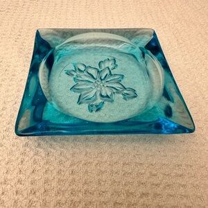 Artistic Teal Glass Floral Plate